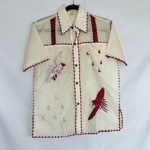 Embroidered bird mens button down shirt, size XS/SMall